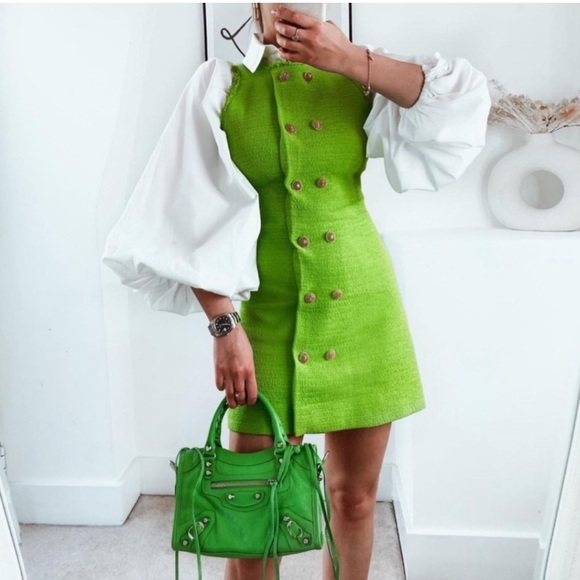 Zara Lime Green Tweed Dress - Picture 4 of 10